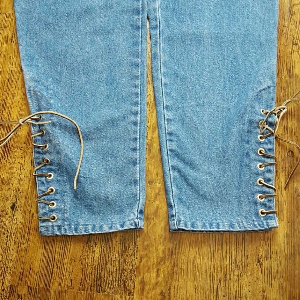SOLD Vintage Stefano Leather Lace-up Boho Mom Jeans - Picture 6 of 8